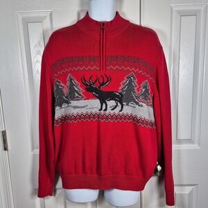 Chaps red reindeer winter Christmas holiday quarter zip‎ sweater men's XL